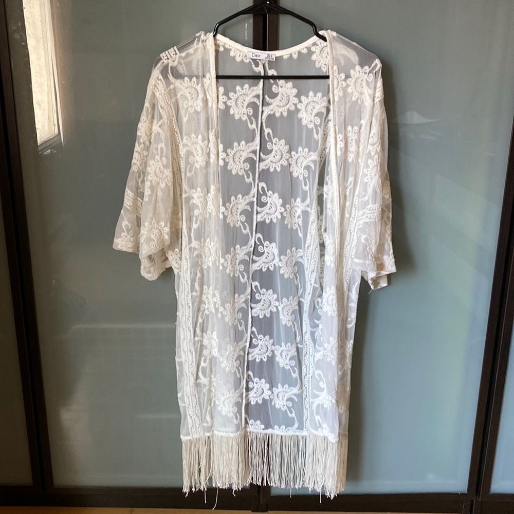DEX Lace & Tassel Open Front Kimono